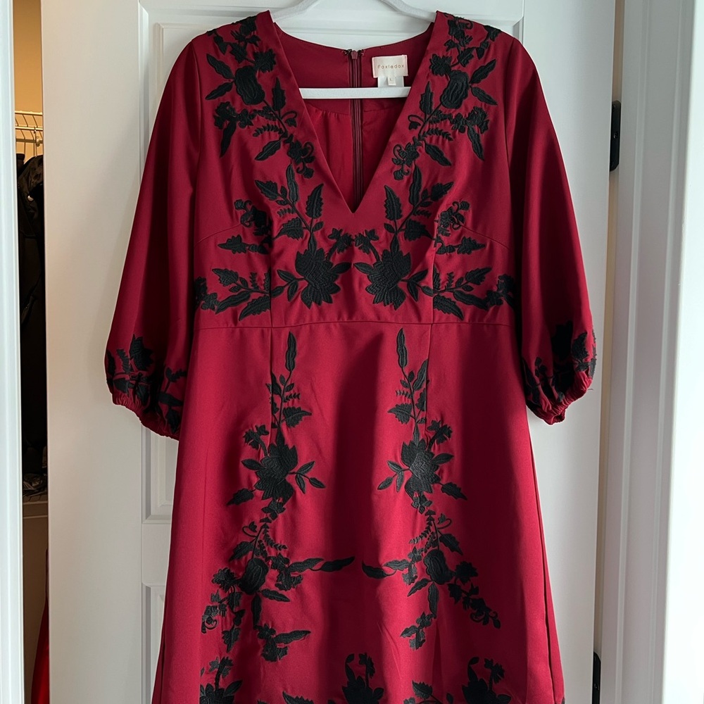 Burgundy Embroidered Floral Dress